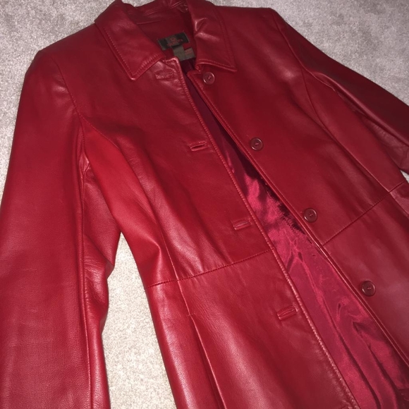 DANIER red Womens Leather Jacket (Long) - Picture 1 of 6